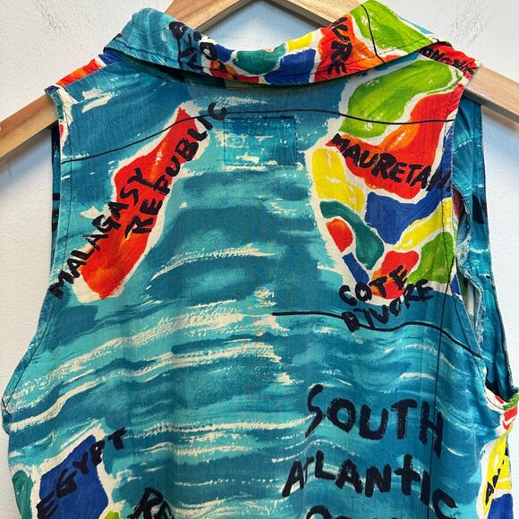 Jams World Vintage Multicolor Africa Map Print Sleeveless Hawaiian Shirt Beach - Picture 11 of 15